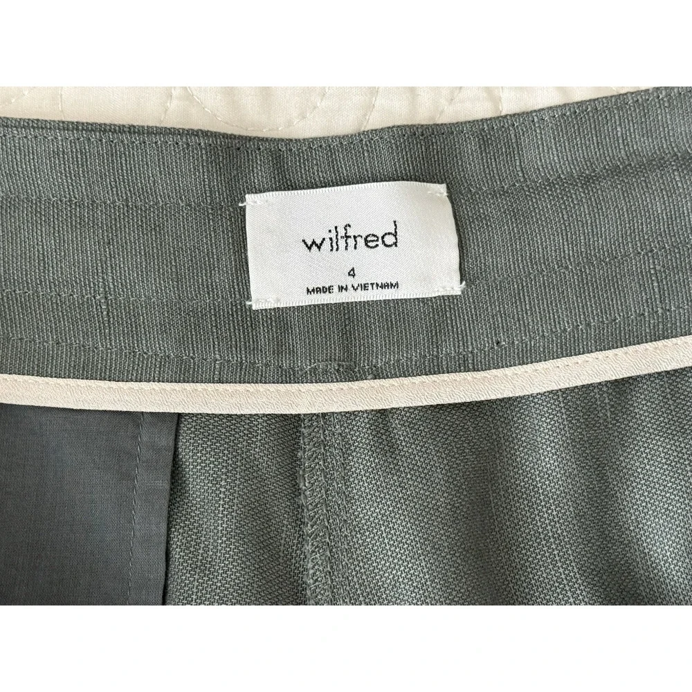 Aritzia Wilfred ALLANT Women's Pants Sz 4 Green Cropped‎ Tie Waist Linen Lyocell